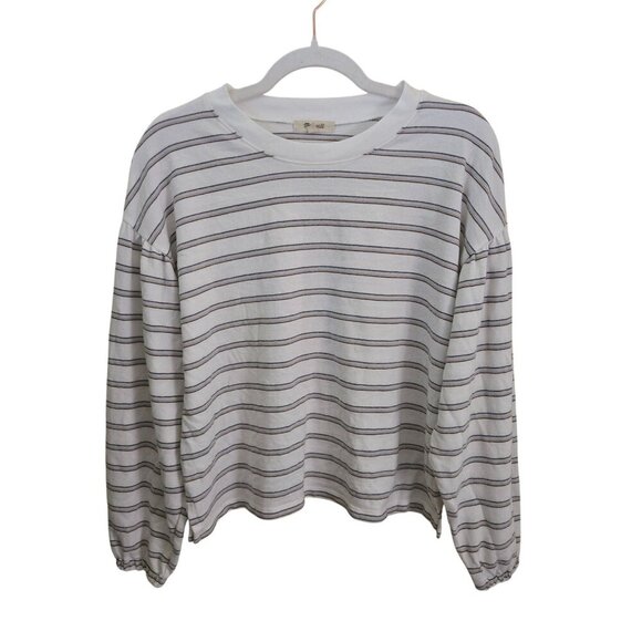 Madewell Striped Puff Drop Shoulder Balloon Sleeve Striped Top 2022 Size M - Picture 2 of 14